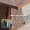 Brown Direct Wicker 7 PCS Patio Gas Firepit and Ice Container Rectangle Dining Set with 6 Standard Height Chairs