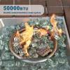 Brown Direct Wicker 7 PCS Patio Gas Firepit and Ice Container Rectangle Dining Set with 6 Standard Height Chairs