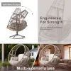Wicker Outdoor Indoor Swing Chair with 4-in-1 Cushions, Metal Frame, Wicker Hanging Chair, Grey