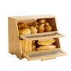 Double Layer Bread Box for Kitchen Counter, Large Capacity Bamboo, Farmhouse Wooden Breadbox, Burlywood