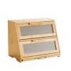 Double Layer Bread Box for Kitchen Counter, Large Capacity Bamboo, Farmhouse Wooden Breadbox, Burlywood