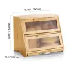 Double Layer Bread Box for Kitchen Counter, Large Capacity Bamboo, Farmhouse Wooden Breadbox, Burlywood