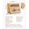 Double Layer Bread Box for Kitchen Counter, Large Capacity Bamboo, Farmhouse Wooden Breadbox, Burlywood