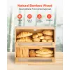 Double Layer Bread Box for Kitchen Counter, Large Capacity Bamboo, Farmhouse Wooden Breadbox, Burlywood