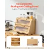 Double Layer Bread Box for Kitchen Counter, Large Capacity Bamboo, Farmhouse Wooden Breadbox, Burlywood