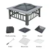 Lt Gray Durable Outdoor Fire Pit Table for Wood Burning with Accessories