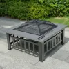 Lt Gray Durable Outdoor Fire Pit Table for Wood Burning with Accessories