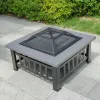 Lt Gray Durable Outdoor Fire Pit Table for Wood Burning with Accessories