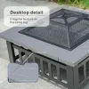 Lt Gray Durable Outdoor Fire Pit Table for Wood Burning with Accessories