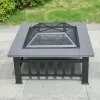 Lt Gray Durable Outdoor Fire Pit Table for Wood Burning with Accessories