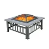 Lt Gray Durable Outdoor Fire Pit Table for Wood Burning with Accessories