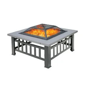 Lt Gray Durable Outdoor Fire Pit Table for Wood Burning with Accessories