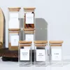 Empty Spice Jars with Label Pack (12x Bamboo Lid Glass Jar). Small 8oz Spice Storage Bottles, 72 Printed Spice Stickers and 20 Writable Pantry Labels