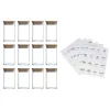 Empty Spice Jars with Label Pack (12x Bamboo Lid Glass Jar). Small 8oz Spice Storage Bottles, 72 Printed Spice Stickers and 20 Writable Pantry Labels