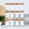 Empty Spice Jars with Label Pack (12x Bamboo Lid Glass Jar). Small 8oz Spice Storage Bottles, 72 Printed Spice Stickers and 20 Writable Pantry Labels