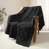 Black Fleece Throw Blanket for Couch Super Soft and Warm Lightweight Checkered Pattern Blankets for All Seasons, 50x60 Inches