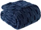 Navy Blue Fleece Throw Blanket for Couch, Super Soft and Warm Lightweight Checkered Pattern Blankets for All Seasons, 50x60 Inches,