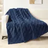 Navy Blue Fleece Throw Blanket for Couch, Super Soft and Warm Lightweight Checkered Pattern Blankets for All Seasons, 50x60 Inches,