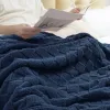 Navy Blue Fleece Throw Blanket for Couch, Super Soft and Warm Lightweight Checkered Pattern Blankets for All Seasons, 50x60 Inches,
