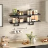 Black Floating Shelves, 15 Inch Wall Shelf Set of 2, Wall Mounted Storage Shelves 2-Tier