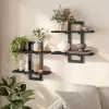 Black Floating Shelves, 15 Inch Wall Shelf Set of 2, Wall Mounted Storage Shelves 2-Tier