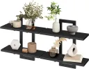 Black Floating Shelves, 15 Inch Wall Shelf Set of 2, Wall Mounted Storage Shelves 2-Tier