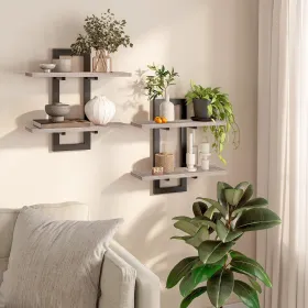 Griege Floating Shelves, 15 Inch Wall Shelf Set of 2, Storage Shelves 2-Tier, Hanging Shelves