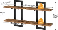 Brown and Black Floating Shelves, 15 Inch Wall Shelf Set of 2, Wall Mounted Storage Shelves 2-Tier