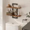 Brown and Black Floating Shelves, 15 Inch Wall Shelf Set of 2, Wall Mounted Storage Shelves 2-Tier