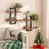 Brown and Black Floating Shelves, 15 Inch Wall Shelf Set of 2, Wall Mounted Storage Shelves 2-Tier