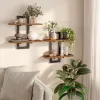 Brown and Black Floating Shelves, 15 Inch Wall Shelf Set of 2, Wall Mounted Storage Shelves 2-Tier