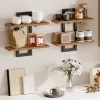 Brown and Black Floating Shelves, 15 Inch Wall Shelf Set of 2, Wall Mounted Storage Shelves 2-Tier