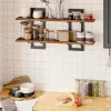 Brown and Black Floating Shelves, 15 Inch Wall Shelf Set of 2, Wall Mounted Storage Shelves 2-Tier