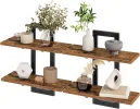 Brown and Black Floating Shelves, 15 Inch Wall Shelf Set of 2, Wall Mounted Storage Shelves 2-Tier