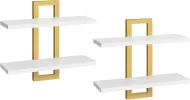 White and Gold, Floating Shelves, 15 Inch Wall Shelf Set of 2, Wall Mounted Storage Shelves 2-Tier