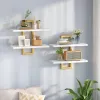 White and Gold, Floating Shelves, 15 Inch Wall Shelf Set of 2, Wall Mounted Storage Shelves 2-Tier