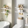 White and Gold, Floating Shelves, 15 Inch Wall Shelf Set of 2, Wall Mounted Storage Shelves 2-Tier