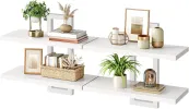White Floating Shelves, 15 Inch Wall Shelf Set of 2, Wall Mounted Storage Shelves 2-Tier