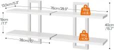 White Floating Shelves, 15 Inch Wall Shelf Set of 2, Wall Mounted Storage Shelves 2-Tier