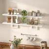 White Floating Shelves, 15 Inch Wall Shelf Set of 2, Wall Mounted Storage Shelves 2-Tier