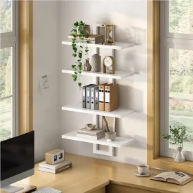 White Floating Shelves, 15 Inch Wall Shelf Set of 2, Wall Mounted Storage Shelves 2-Tier