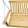 Teak Front Porch Swing with Armrests; Wood Bench Swing with Hanging Chains; for Outdoor Patio