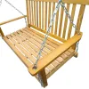 Teak Front Porch Swing with Armrests; Wood Bench Swing with Hanging Chains; for Outdoor Patio