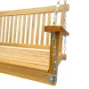 Teak Front Porch Swing with Armrests; Wood Bench Swing with Hanging Chains; for Outdoor Patio