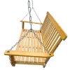 Teak Front Porch Swing with Armrests; Wood Bench Swing with Hanging Chains; for Outdoor Patio
