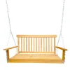 Teak Front Porch Swing with Armrests; Wood Bench Swing with Hanging Chains; for Outdoor Patio