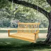 Teak Front Porch Swing with Armrests; Wood Bench Swing with Hanging Chains; for Outdoor Patio
