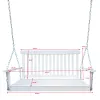 Front Porch Swing with Armrests; Wood Bench Swing with Hanging Chains, White