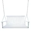 Front Porch Swing with Armrests; Wood Bench Swing with Hanging Chains, White