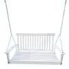 Front Porch Swing with Armrests; Wood Bench Swing with Hanging Chains, White